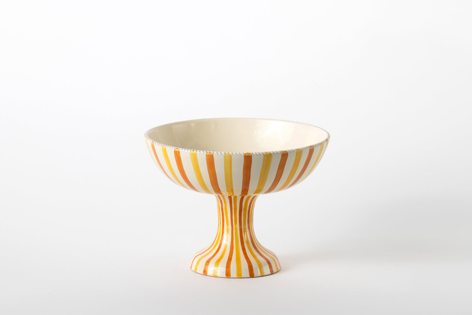 Large Fruit Bowl Stand Orange & Yolk Yellow Stripe