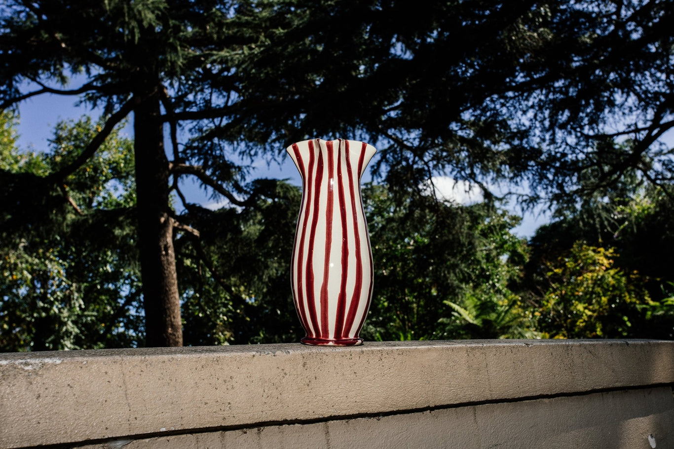 Pinch Vase Burgundy Stripe by Alex and Trahanas Available at Jardan