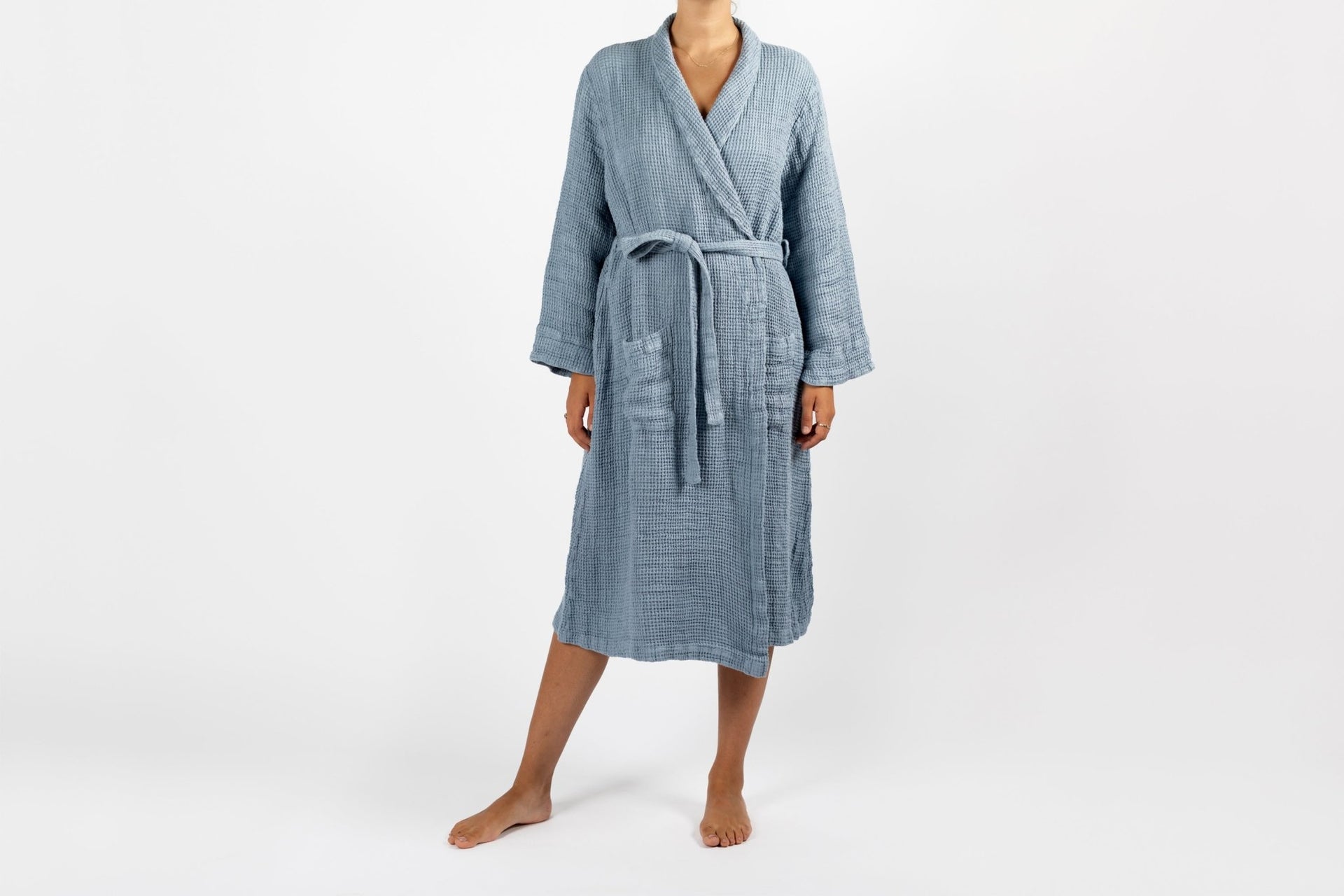 Juno Robe Washed Blue | Linen Bathrobe | Jardan Homewares | Waffle Towels